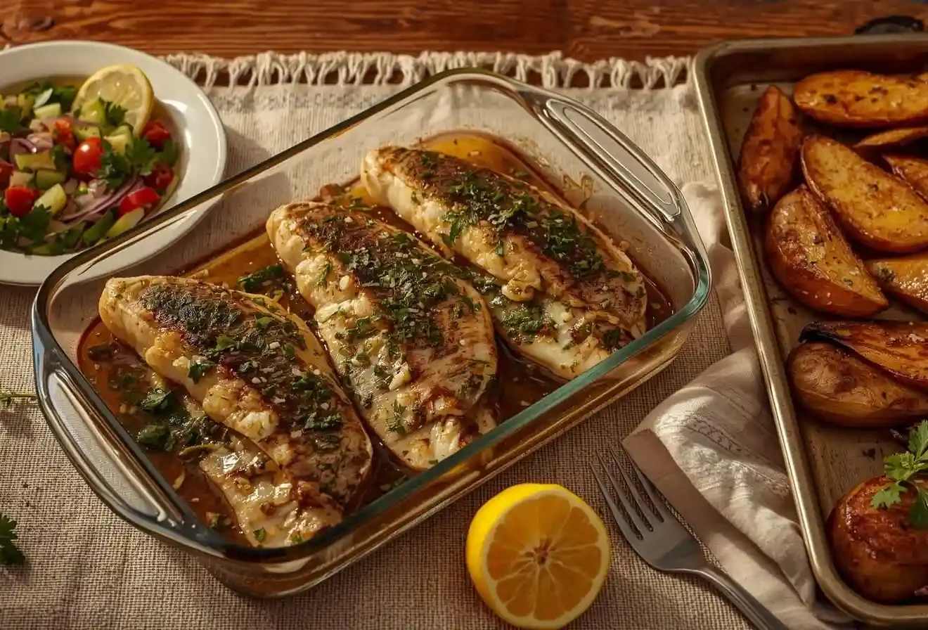 Moroccan baked white fish